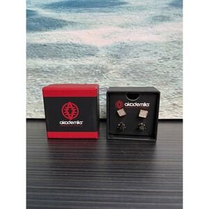 🎁Akademiks Mens Stud Earring Set Gold Tone Square Crystal and Black Round Studs